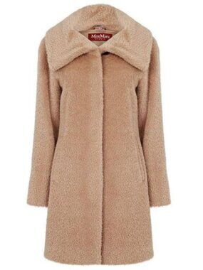 Max Mara Studio Gregory Teddy Alpaca and Wool Coat Size 14 Tan